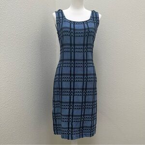 St. John Collection Knit Dress Blue Black Textured Check Sleeveless Size 6 FA08
